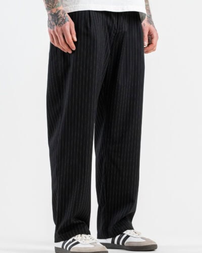 Pantalone loose fit gessato con pences 246 Nero