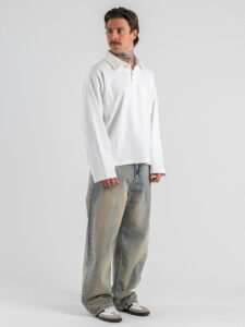 Polo over croppata in cotone con colletto e bottoni HM Bianca (1)