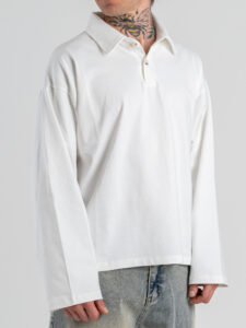 Polo over croppata in cotone con colletto e bottoni HM Bianca (2)