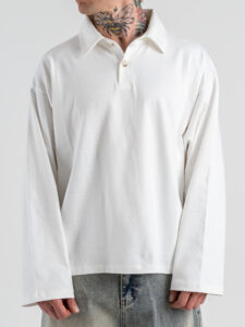 Polo over croppata in cotone con colletto e bottoni HM Bianca (3)