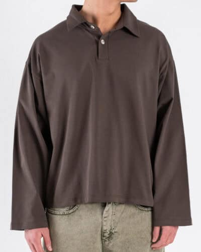 Polo over croppata in cotone con colletto e bottoni HM Cioccolato