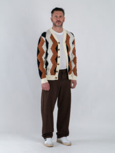 TOOCO Cardigan regular in cotone con bottoni e stampa azteca MCLK CURCUMA Panna (2)