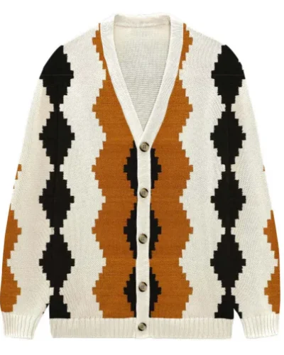 TOOCO Cardigan regular in cotone con bottoni e stampa azteca MCLK CURCUMA Panna Home