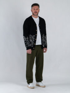 TOOCO Cardigan regular misto lana con bottoni e stampa bandana MVRS HALFDANA Black (1)