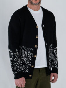 TOOCO Cardigan regular misto lana con bottoni e stampa bandana MVRS HALFDANA Black (2)