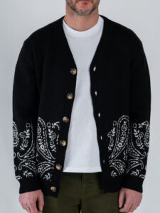 TOOCO Cardigan regular misto lana con bottoni e stampa bandana MVRS HALFDANA Black (3)