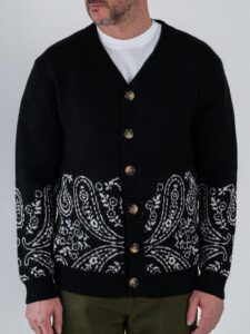 TOOCO Cardigan regular misto lana con bottoni e stampa bandana MVRS HALFDANA Black (4)