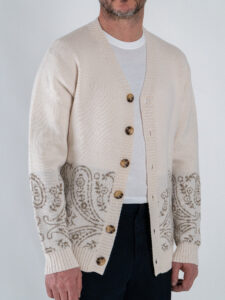 TOOCO Cardigan regular misto lana con bottoni e stampa bandana MVRS HALFDANA Crema (1)