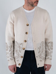 TOOCO Cardigan regular misto lana con bottoni e stampa bandana MVRS HALFDANA Crema (3)