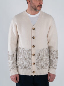 TOOCO Cardigan regular misto lana con bottoni e stampa bandana MVRS HALFDANA Crema (4)