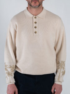 TOOCO Polo regular misto lana con bottoni e stampa palme MALIBÙ Crema (3)