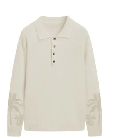 TOOCO Polo regular misto lana con bottoni e stampa palme MALIBU Crema Home