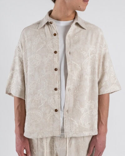 BERNA Camicia m/m da coordinato over con colletto e ricami 261255 Beige