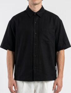 BERNA Camicia over mezza manica in misto lino 261224 Nero (3)