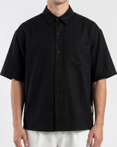 BERNA Camicia over mezza manica in misto lino 261224 Nero