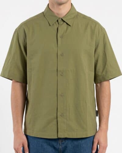 BERNA Camicia over mezza manica in misto lino 261224 Verde
