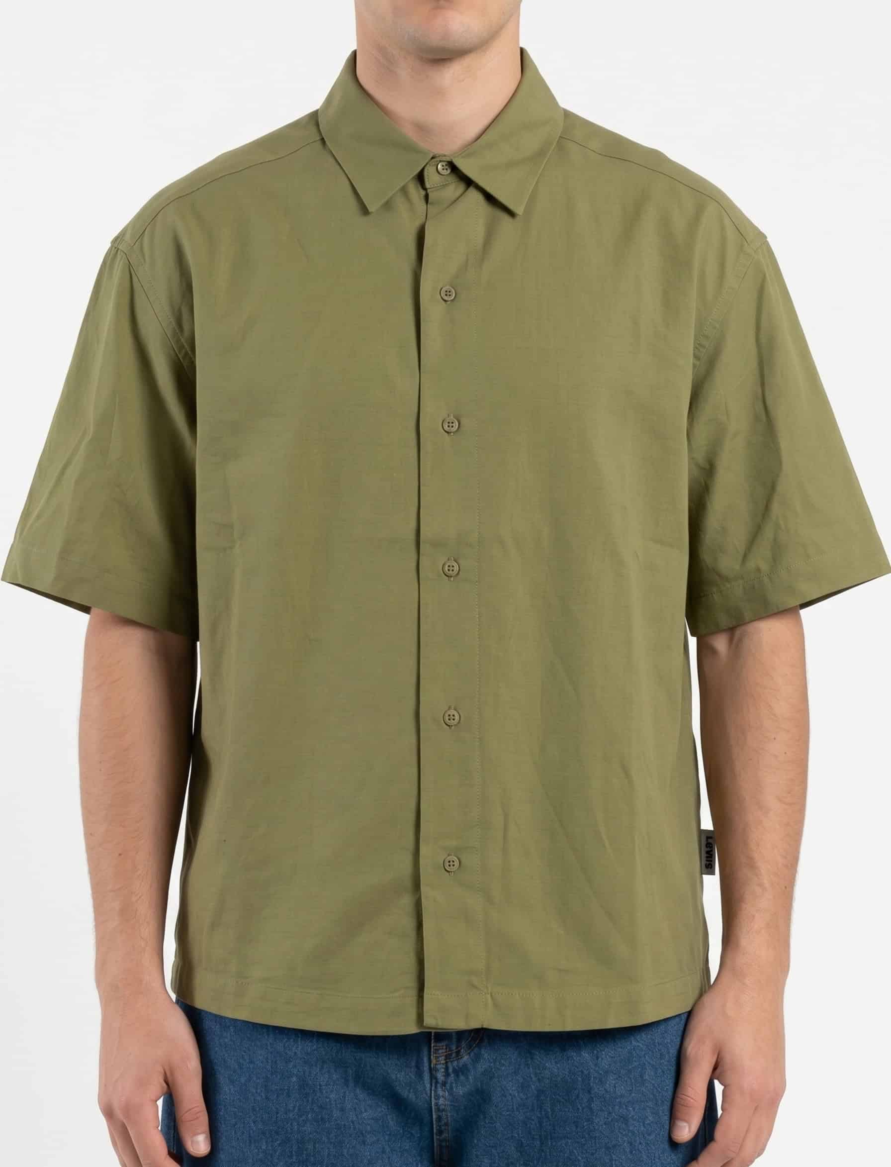 BERNA Camicia over mezza manica in misto lino 261224 Verde