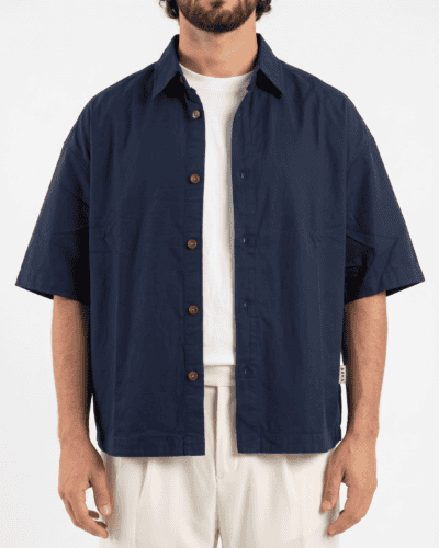 BERNA Camicia over mezza manica in misto lino 261280 Blu