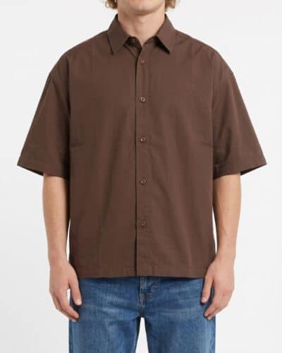 BERNA Camicia over mezza manica in misto lino 261280 Caffè