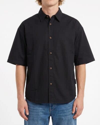 BERNA Camicia over mezza manica in misto lino 261280 Nero