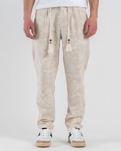 BERNA Pantalaccio da coordinato regular con coulisse in vita e ricami 261281 Beige