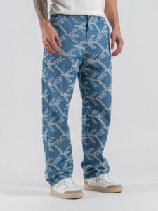 BERNA Pantalone loose fit in cotone con ricami 261370 Azzurro (2)