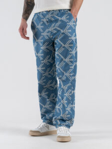 BERNA Pantalone loose fit in cotone con ricami 261370 Azzurro (3)