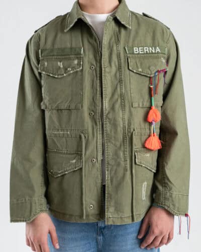 BERNA Sahariana regular con rotture e ricami colorati 261254 Verde Militare