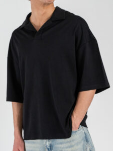 BL11 Polo over croppata a mezza manica con scollo a V 43ME305 Nera (2)