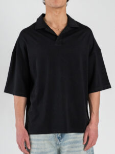 BL11 Polo over croppata a mezza manica con scollo a V 43ME305 Nera (4)