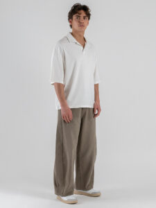 BL11 Polo over croppata a mezza manica con scollo a V 43ME305 Panna (1)