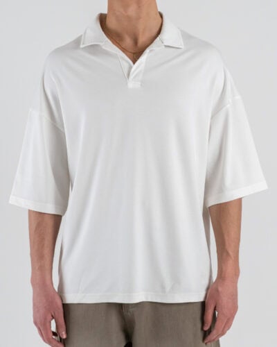 BL11 Polo over croppata a mezza manica con scollo a V 43ME305 Panna