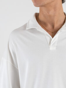 BL11 Polo over croppata a mezza manica con scollo a V 43ME305 Panna (4)