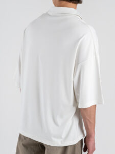 BL11 Polo over croppata a mezza manica con scollo a V 43ME305 Panna (5)