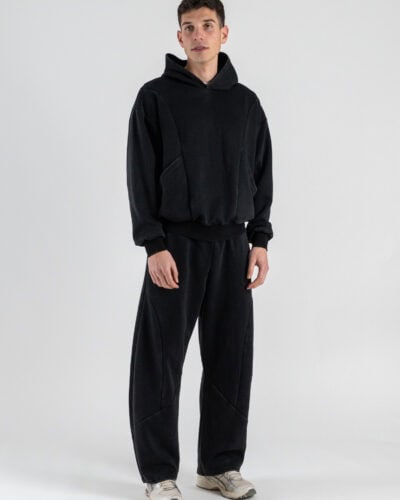 Completo tuta in cotone con Felpa cappuccio over croppata + Pantalone balloon BM309 Piombo