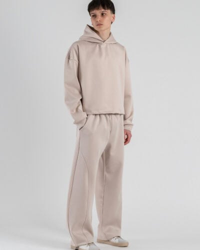 Coordinato crop in tessuto scuba con pantalone balloon 5620 Beige