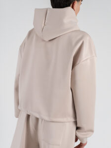 Coordinato crop in tessuto scuba con pantalone balloon 5620 Beige (5)