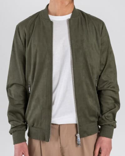 GIANNI LUPO Bomber regular in ecocamoscio con polsini e collo in maglia GL9730 Military