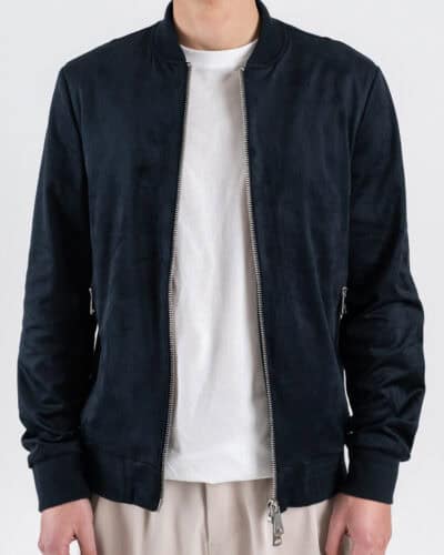 GIANNI LUPO Bomber regular in ecocamoscio con polsini e collo in maglia GL9730 Navy