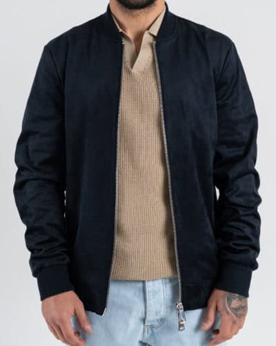 GIANNI LUPO Bomber regular in ecocamoscio con polsini e collo in maglia GL9730 Navy