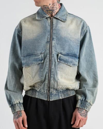 Giubbino over croppato in jeans con zip e colletto 396A