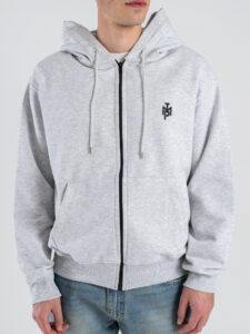 IMPERIAL Felpa regular leggera con cappuccio, zip e logo sul cuore F8588F13 Grigio Melange (4)