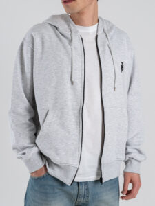 IMPERIAL Felpa regular leggera con cappuccio, zip e logo sul cuore F8588F13 Grigio Melange (6)