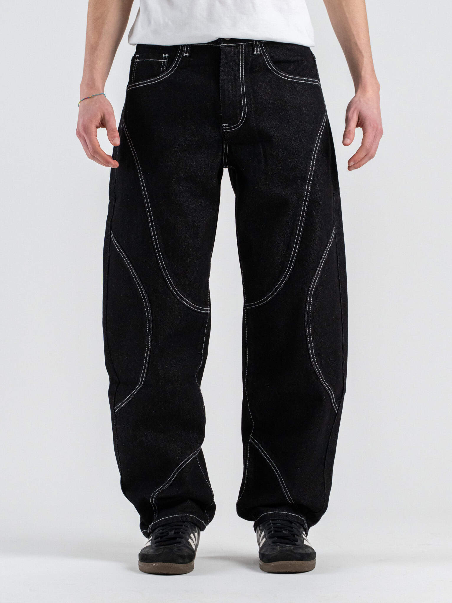 Jeans balloon fit con cuciture a contrasto AD8726Q Black Denim