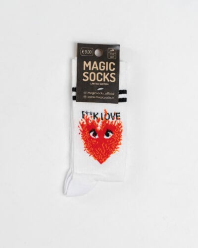 MAGIC SOCKS Calze in spugna unisex tg. unica stampa F**K LOVE Bianco
