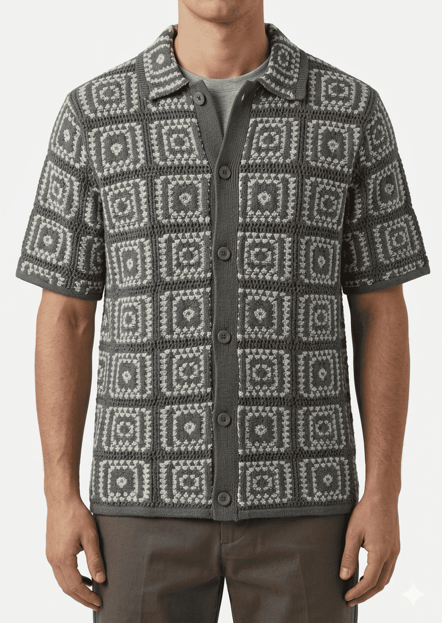 ONLY&SONS Camicia crochet regular in cotone a mezza manica BART 22033329 Castor Grey