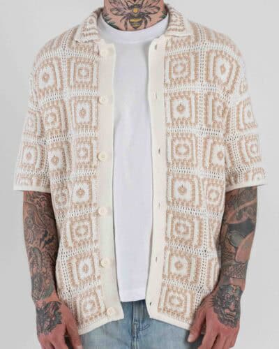 ONLY&SONS Camicia crochet regular in cotone a mezza manica BART 22033329 Silver