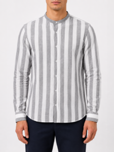 OVER-D Camicia regular a righe larghe in misto lino con collo alla coreana OC1S2S6C15 Cacao