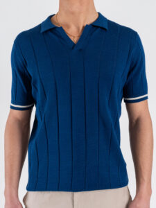 OVER-D Polo regular mezza manica con collo a V OC1S2S6M38 Blu (3)