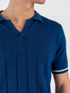 OVER-D Polo regular mezza manica con collo a V OC1S2S6M38 Blu (4)